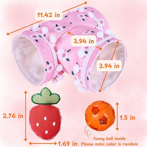 Hedgehog Cage Accessories Hideout Tunnel Small Animal, Tunnel and Bell Balls Toy set, Hedgehog Hideout with 2 pcs Toys, Small Animal Tubes for Hamster Guinea Pig Squirrel, Hedgehogs Accessories (Pink) - color: Pink