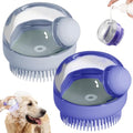 Dog Bath Scrubber Brush, 2 PCS Pet Dog Grooming Massage Shampoo Bath Brush with Soap and Shampoo Dispenser Soft Silicone Bristle for Long Short Haired Dogs Cats Shower - color: Purple & Grey