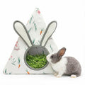 Soft Cotton Bunny Hay Feeder Bag, Cute Triangle Rabbit Hay Holder with 3D Ears, Hanging Hay Dispenser for Guinea Pigs, Chinchillas & Small Pets, Breathable & Washable Cage Accessories