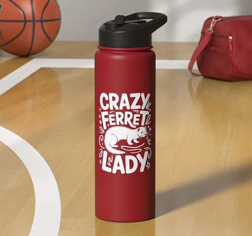 Crazy Ferret Owner Women Ferrets Stainless Steel Insulated Water Bottle - color: Red