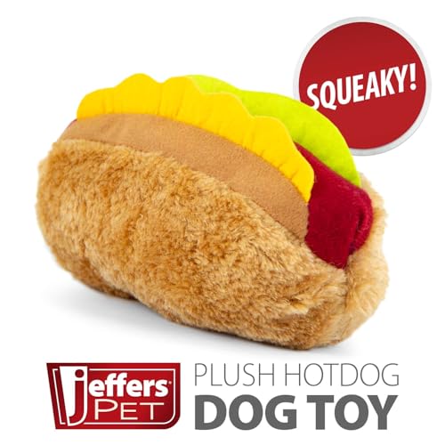 Jeffers Pet Plush Food Themed Dog Toy with Squeaker, 6 inch - Hotdog - color: Brown Hotdog
