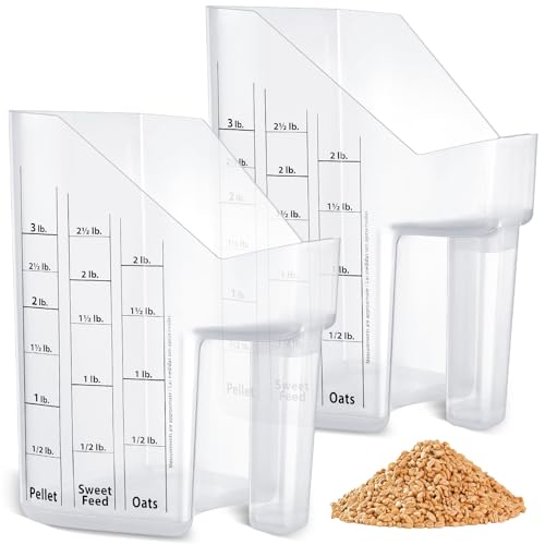 Uiifan 2 Pcs 3 Quart Horse Feed Scoop with Measurements, Heavy Duty Plastic Livestock Measuring Scoop for Grain, Pellets, Oats, Sweet Feed, Goat, Sheep and Cattle Supplies (White) - style: White