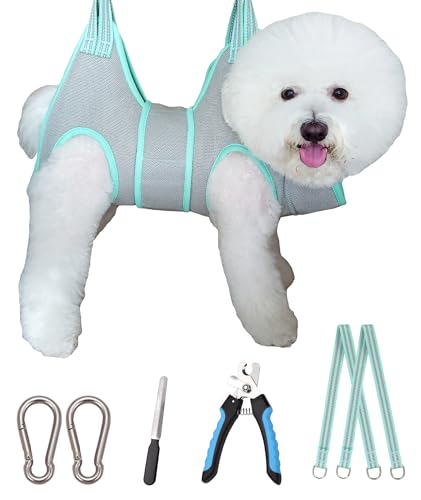 Kkiimatt Dog Grooming Hammock Harness, Small Dog Groming Sling, Gray Dog Hanging Harness for Nail Trimming,Dog Nail Clipping Hanger Restraint Holder - size: S (30 LB Max) Silver Grey 6-13in