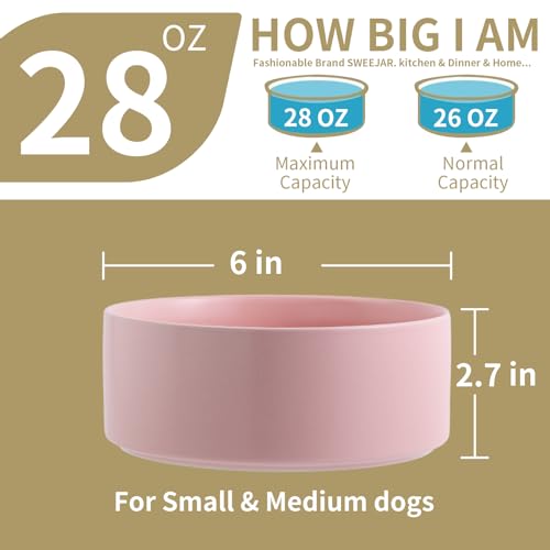 Pink Raised/Elevated Ceramic Dog Bowl for Small Medium Sized Breeds,Dog Food Water Bowl with Stand,6 in Non Slip Heavy Pet Feeding Dish 3.6 Cups/ 850 ml /28 OZ - color: Pink, size: 6 in