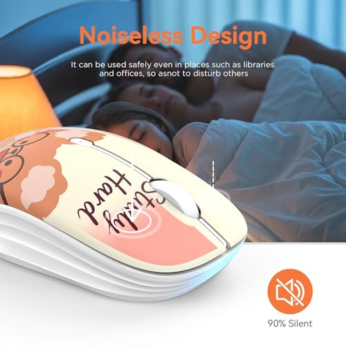 FMOUSE Cute Cartoon Silent Wireless Mouse, Dual Mode Bluetooth & USB 2.4G | Study Buddy Bear, Ideal for Students Kids Back to School | AA Battery Powered | Compatible with Laptop Mac iPad Tablet PC - color: Study Buddy Bear