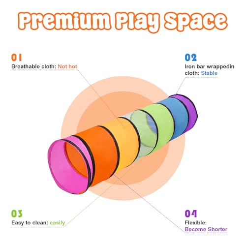 2 Pack Kids Play Tunnel,Pop Up Crawl Through Tunnel Play Tent for Baby Kids Children or Pet,Opening Crawl Tunnel Toy with Breathable Mesh Game Tent Toy Girl Boy Gift - style: Two Rainbow Tunnels