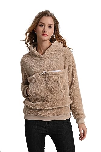 Pet Cat Dog Pouch Hoodies Small Animal Carrier – Kitten Puppy Pouch Sweatshirt Kangaroo Pocket Pullover Top - color: Khaki, size: 4X-Large