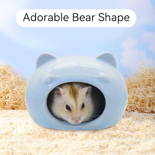 Hamster Ceramic House, Cute Bear Shape Hamsters Summer Cooling Cave for Small Pets Dwarf Mice Gerbils (Pink, S)