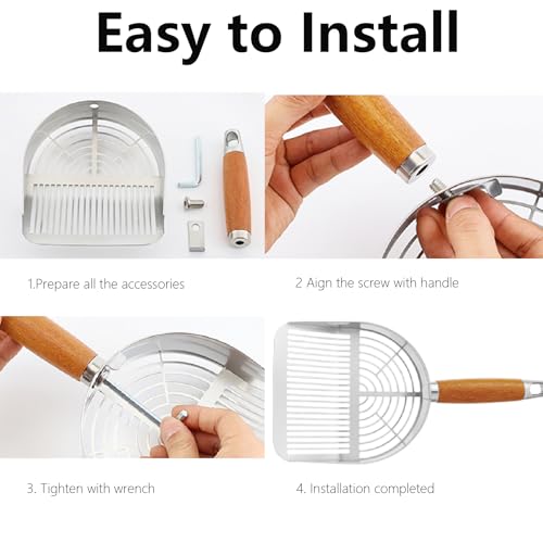 DHXYZZB Cat Litter Scoop 304 Stainless Steel Litter Shovel, Heavy Duty Litter Sifter, Litter Scooper with Wooden Handle Large Scoop for Fast Sifting Easy Rinse Clean