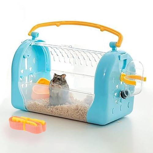 kathson Portable Hamster Cage Dwarf Hamster Carry Travel Cage with Water Bottle Food Bowl Adjustable Strap Pet Outgoing Cage for Gerbil Hedgehog Mice Squirrel - color: Hamster Carriers Blue
