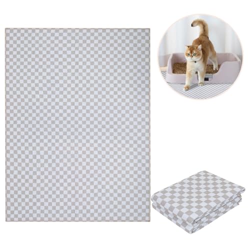 Lovewag Cat Litter Mat, Litter Box Mat, Taupe Checkers, 36x48, 2 Pack | Washable litter mat cover, kitty litter mat & cat mat for litter box, litter trapping mat, prevents tracking, multi-cat - color: Taupe Checkers, size: 36x48 inches (Pack of 2)