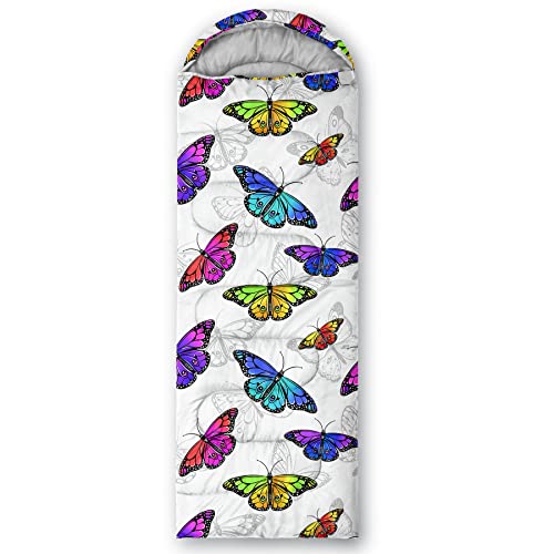 QOOMO Camping Sleeping Bags,3 Season Warm & Cool Weather,Lightweight,Waterproof Sleeping Bags for Adults & Kids,Traveling,and Outdoors,Camping Gear Equipment - color: Butterfly 5