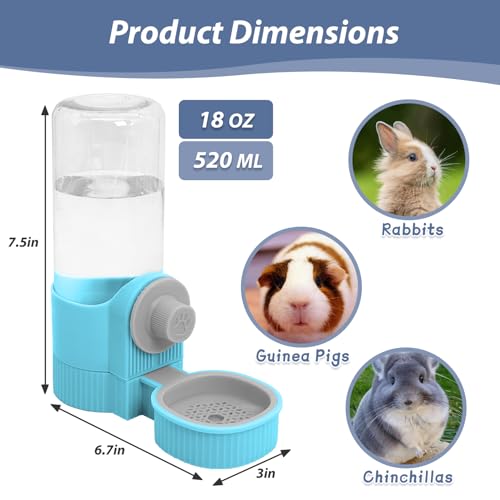 Fhiny Rabbit Water Bottle, 18oz Hanging Guinea Pig Water Bottle No Drip Gravity Bunny Water Dispenser for Cage Automatic Rabbit Waterer for Bunny Guinea Pig Chinchilla Ferret Cat Puppy - color: Blue