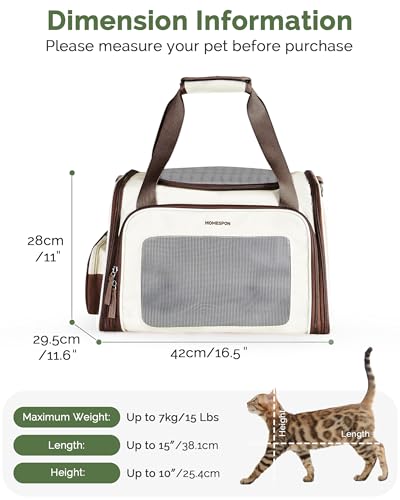 Homespon 34.5L Soft-Sided Cat Dog Carrier, Airline Approved Pet Bag | Collapsible Travel Bag with Removable Bed for Small Dogs & Cats - color: Brown