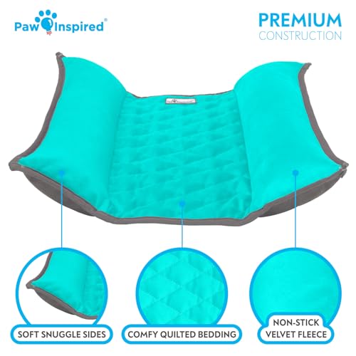 Paw Inspired Snuggle Bunny Bolster Bed, Gray/Green, 17x17 Inch | Reversible Flop Mat, Ultra-Soft Fleece Bedding with Padded Sides for Rabbits, Cats, Dogs, Small Pets and Animals - color: Gray/Green