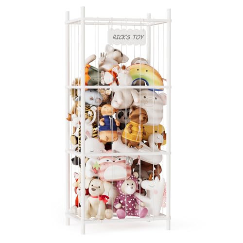 SpaceAid Stuffed Animal Storage Organizer, Wood Animals Zoo Toy Plushies Storage Holder, Large Capacity Plush Toy Cage for Playroom Organization, 22.8" Wide, White - color: White, size: 22.8"W x 15.8"D (Extra Large)