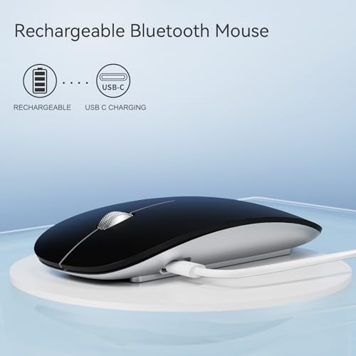 TENMOS M18 Bluetooth Mouse,USB C Rechargeable Wireless Mouse-Matte Black | Tri-Mode BT5.1/5.0+2.4G, Silent, Portable, Battery Level Visible, USB Receiver,Type C Adapter, for Laptop/Macbook/iPad/PC - color: matte black