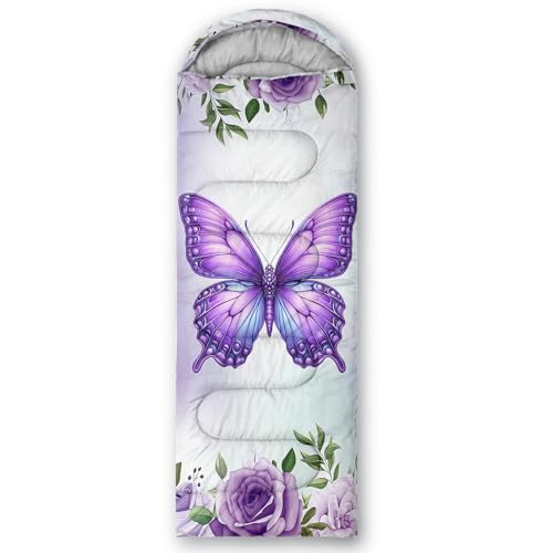 HOSIMA Dear Hunting Pattern Cold Weather Sleeping Bags for Kids Adults. | Black Light Weight Waterproof Sleeping Bags for Outdoors Hiking - color: Purple-b