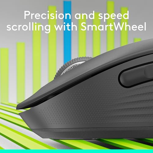 Logitech Signature Plus M750 Wireless Mouse – for Small to Medium Hands, SmartWheel, Bluetooth, Multi Device, 24-Month Battery, Silent Clicks, Customizable Side Buttons, Contoured Shape - Graphite | Wireless navigation with Bluetooth connectivity, USB rec