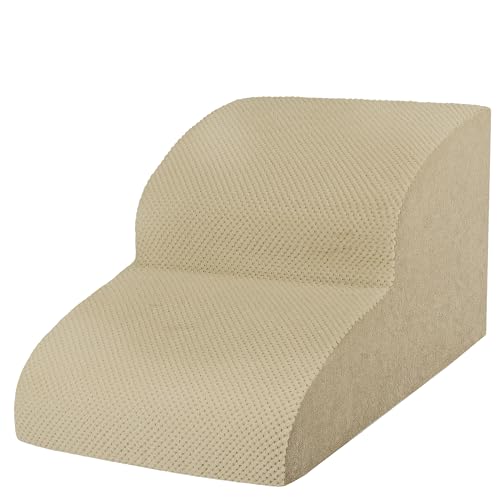 Dog Stairs for Small Dogs, High Density Foam Dog Steps, Extra Wide Non-Slip Pet Ramp for High Beds Or Couch, Soft Doggie Ladder for Dogs Injured, Older Pets, Small Cats - color: Camel, size: 2 Steps