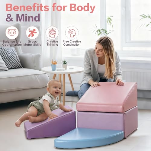 Climbing Foam Blocks for Toddlers: PU Leather Foam Blocks for Kids Active Play - Toddler Climbing Toys Indoor - Durable Playground Gym Preschool Toddler Toys for Boys and Girls (Purple/Pink) - style: Purple/Pink