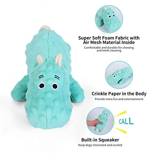 DODODOLA Cute Stuffed Hippo Dog Toys Squeaky with Crinkle Paper for Small, Medium Dogs - color: Cyan Hippo