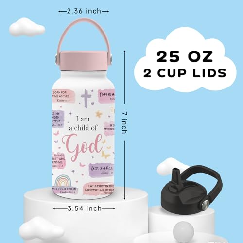 Christian Gifts for Women, 25oz Child of God Water Bottle with Straw Lid & Direct-drink Lid - God Insulated Water Bottles, BPA-free Leakproof Sports Waters Bottle for Daily School, Christ Gift Cup - color: Purple Christ