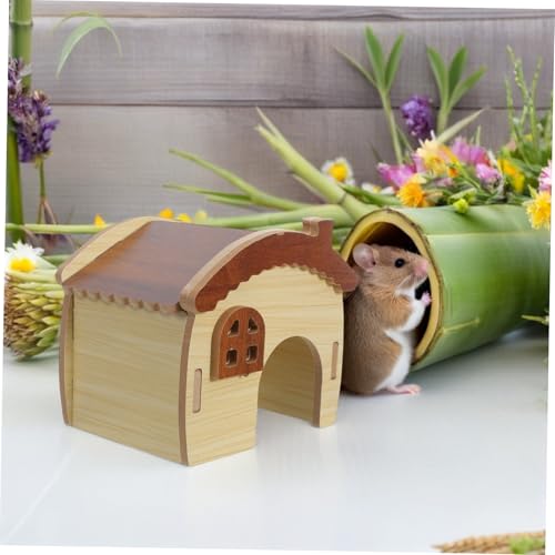 Hamster Wooden Hideout Maze House with Removable Platform Indoor Cage Decor for Dwarf Hamsters Gerbils and Mice Small Mammal Shelter