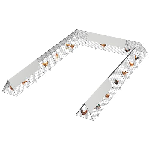 Garvee Chicken Tunnels for Outside with Corner Frames, Large Metal Chicken Runs with Weather-Resistant Cover, Easy to Setup, Portable Poultry Cage for Hens, Ducks, Rabbits (238.2x161.4x24.2 inch) - size: 40.9"L x 29.7"W x 2.8"H