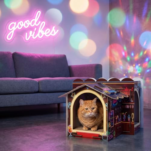 Lineshading 2 Story Cardboard Cat House with Scratcher Pad, Multi Level Durable Cat Scratcher House for Small Kitten Bunny Rabbit Animals Christmas Birthday Gift(17x12x10,Bar) - style: Bar