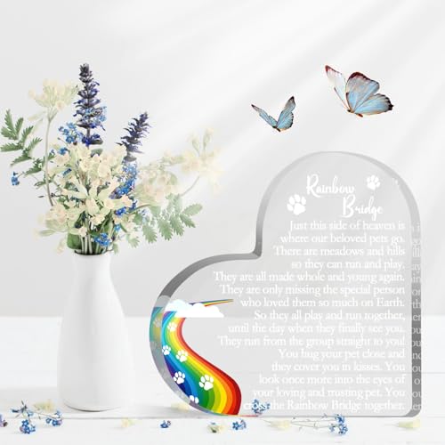 Rainbow Bridge Sign Decor, Pet Memorial Sympathy Gift for Loss of Dog Cat, Pet Loss Memorial Acrylic Decorations, Condolences Gifts for Pet Loss Remembrance Keepsake - color: Rainbow Bridge 02