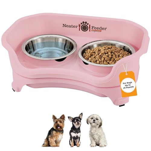 Neater Feeder Express Mess Proof Dog Bowls Elevated for Small Breeds Under 15 Lb, Made in USA, No Spill Raised Dog Food Bowl Stand, Stainless Steel Food and Water Bowl Set, Feeding Station, Pink - color: Pink, size: Small w/ Standard Bowls