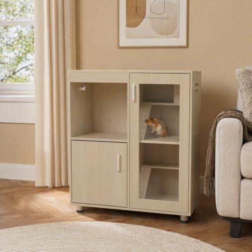 Guinea Pig Cages, Hamster Cage Wood with Independent Storage Cabinet, House for Rat Chinchilla with Guinea Pig Hutch and Bridge, Openable Top with Acrylic Sheets (Teak) - color: Teak