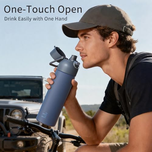24oz 316L Stainless Steel Insulated Water Bottle | Smooth-flow oval spout, One-hand flip lid, Easy carry handle, Easy to clean, Sweat-proof exterior, Blue - color: Blue