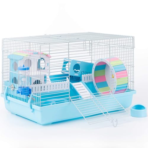 ROBUD Large Hamster Cage Gerbil Haven Habitat Small Animal Cage (Blue)