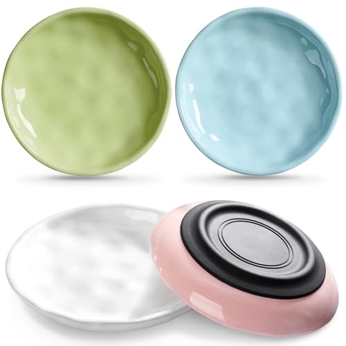 WROSWT Non-Slip Cat Food Bowl,Healthy Ceramic Cats Bowls with Silicone Bottom, Anti-Whisker Fatigue Cat Dishes Set, Shallow & Wide Kitten Plates for Food and Water, 4 Pack - size: Wave-4 Pack