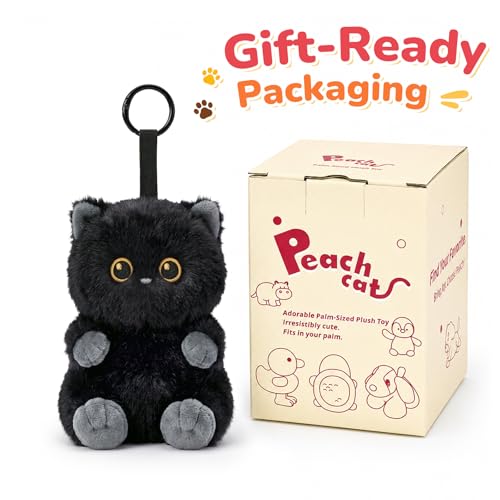 PEACH CAT Black Cat Stuffed Animal Cute Plush Keychain for Backpack Small Plush Pendant Toys Bag Charms Gifts for Kids & Adults - style: Black Cat