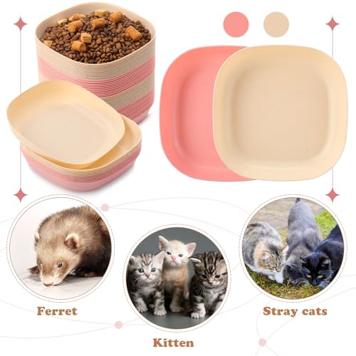 Tioncy 24 Pcs Fatigue Relief Cat Bowl 5.7 Inch Shallow Cat Food Dish Wide and Small Pet Wet Feeding Bowl for Kitten Short Legged Kitten Ferrets Feral Small Animals(Pink, Beige,Classic) - color: Pink, Beige, style: Classic