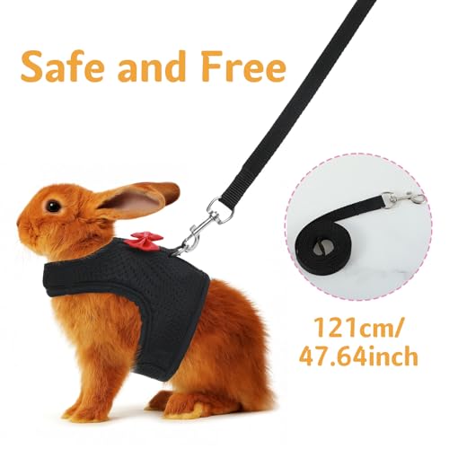Bunny Harness and Leash Set, Soft Breathable Mesh Rabbit Leash Vest with Safety Buckles, Lightweight Escape-Proof Walking Gear for Rabbits, Kittens, Ferrets, Guinea Pigs, Black M - color: Black