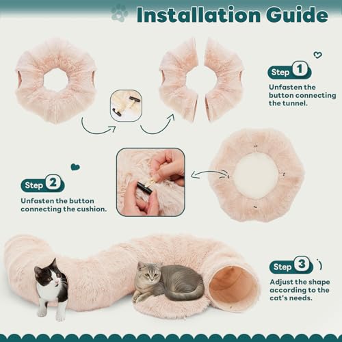 DUMOS Cat Tunnel Bed for Indoor Cats, Cave Donut Play Tunnel, Cream White | Soft Plush Peekaboo, Washable Circle Cushion, Multifunctional Playground Under Tree Toys for Kittens, Puppy, Rabbit, Ferret - color: Plush Cream