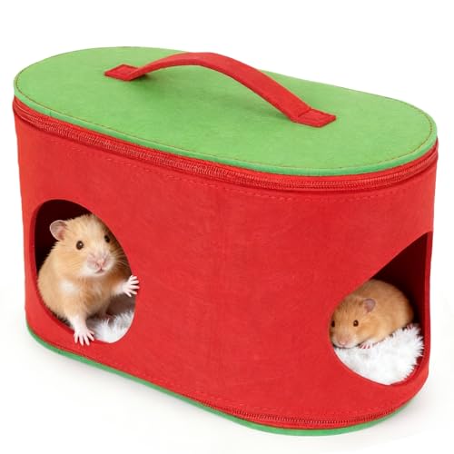 Christmas Guinea Pig Hideout, Large Cozy Bed, Warm Small Animal Cage House for Chinchilla, Hamster, Ferrets, Hedgehog, Rats and Other Small Pets - color: RED+GRN