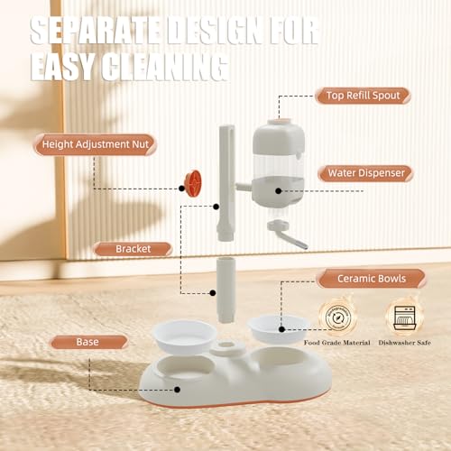 Pet Bowls with Weaning Bottles,3 in 1 Height Adjustable Water Dispenser for Dogs,15°Tilted Food Bowls for Small Dogs,Puppy Feeding,Pet Food Bowls for Cats,Rabbits,Ferrets - color: White