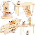 BreezeHug 6 Pcs Hamster Cage Accessories Hamster Wooden Tunnel Bridge Hideout with Platform Exercise Wheel Water Bottle with Stand Decorative Landscape for Small Pets Dwarf Syrian Mice Degus Gerbils - style: Modern