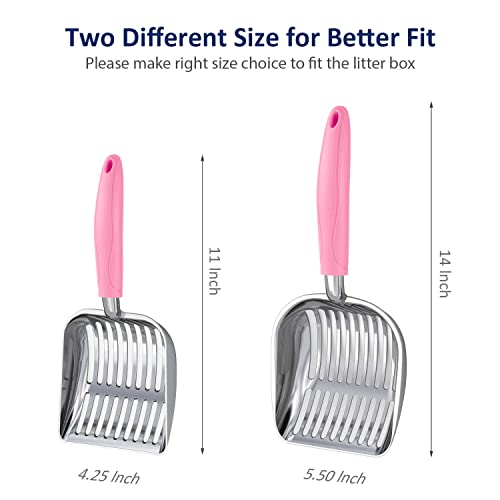 Cat Litter Scoop, Aluminum Alloy Sifter, Kitty Metal Scooper, Deep Shovel, Long Handle, Poop Sifting, Kitten Pooper Lifter, Durable, Heavy Duty, for Litter Box - color: POLISHED Aluminum \ #10 Pink Handle, size: Small