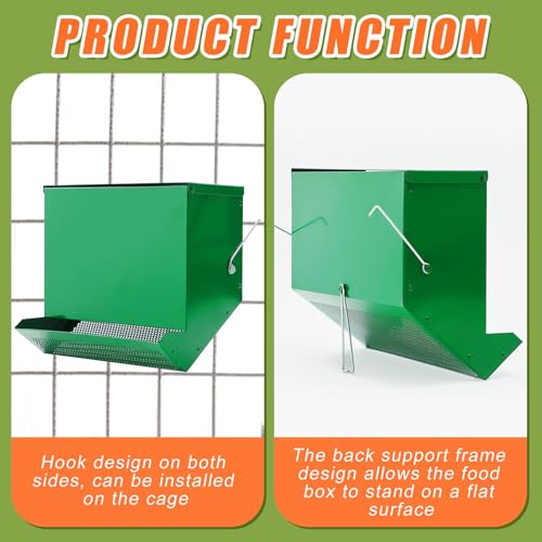 2 Pcs Rabbit Feeder for Cages Small Animal Food Pellet Dispenser with Lid Metal Chicken Grit Oyster Shell Squirrel Feeders Outside(11.8 Inches,Mesh Bottom,Green) - color: Green, size: 11.8 Inches, style: Mesh Bottom