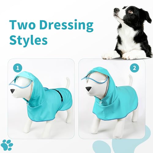 Dog Raincoat,Dog Rain Jacket Poncho with Hood and Leash Hole(Blue,3XL) | Windproof,Waterproof,Leash Loop,Adjustable - color: Neon Blue, size: 3XL(39-50lbs)