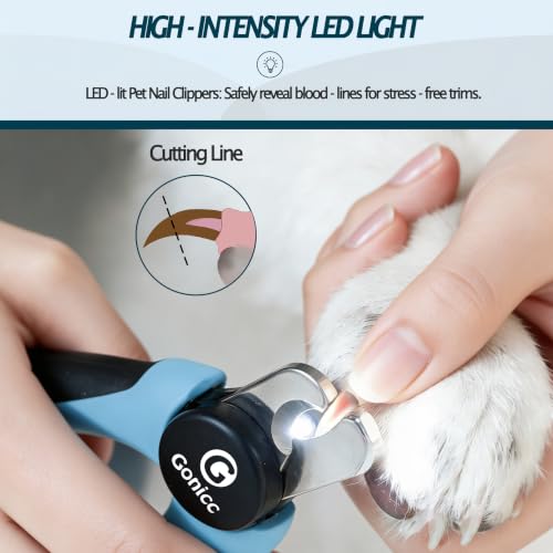 gonicc LED Pet Nail Clippers for Small Dogs and Cats | Light-Up Dog Nail Trimmer with Safety Lock & Built‑in File, Professional Stainless Steel Nail Clippers for Pets - size: LED Light For Small Dogs and Cats