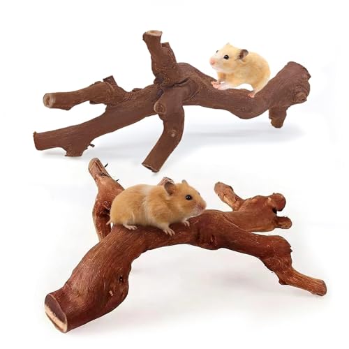 kathson 2Pcs Wood Hamster Climbing Branches Decor, Natural Wooden Syrian Hamster Climb Chewing Toys, Rat Exercise Toys, Small Animal Habitat Decor Accessories for Dwarf Pets, Mice, Gerbils - size: 9.8in