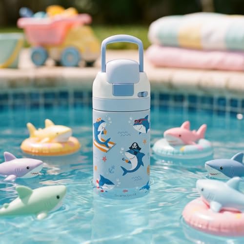 Shark Kids Insulated Stainless Steel Water Bottle 16 Oz, Travel Tumbler for School, Sports for Boys, Girls, Birthday, Back To School - color: Shark
