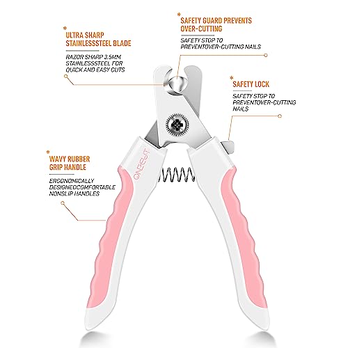 6" Dog Nail Clippers for Small, Medium and Large Breed Professional Pet Nail Trimmers -Suitable for Cats, Rabbits and Guinea Pigs with Safety Guard to Avoid Over Cutting (Pink) - color: Pink